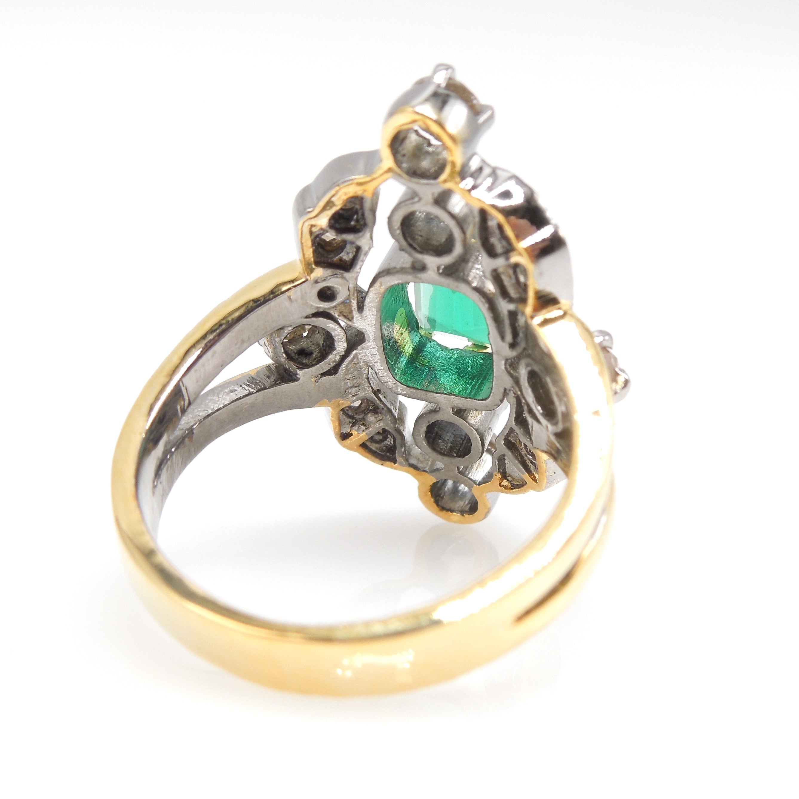Georgian Style Emerald and Diamond Ring in Silver and Gold Plate