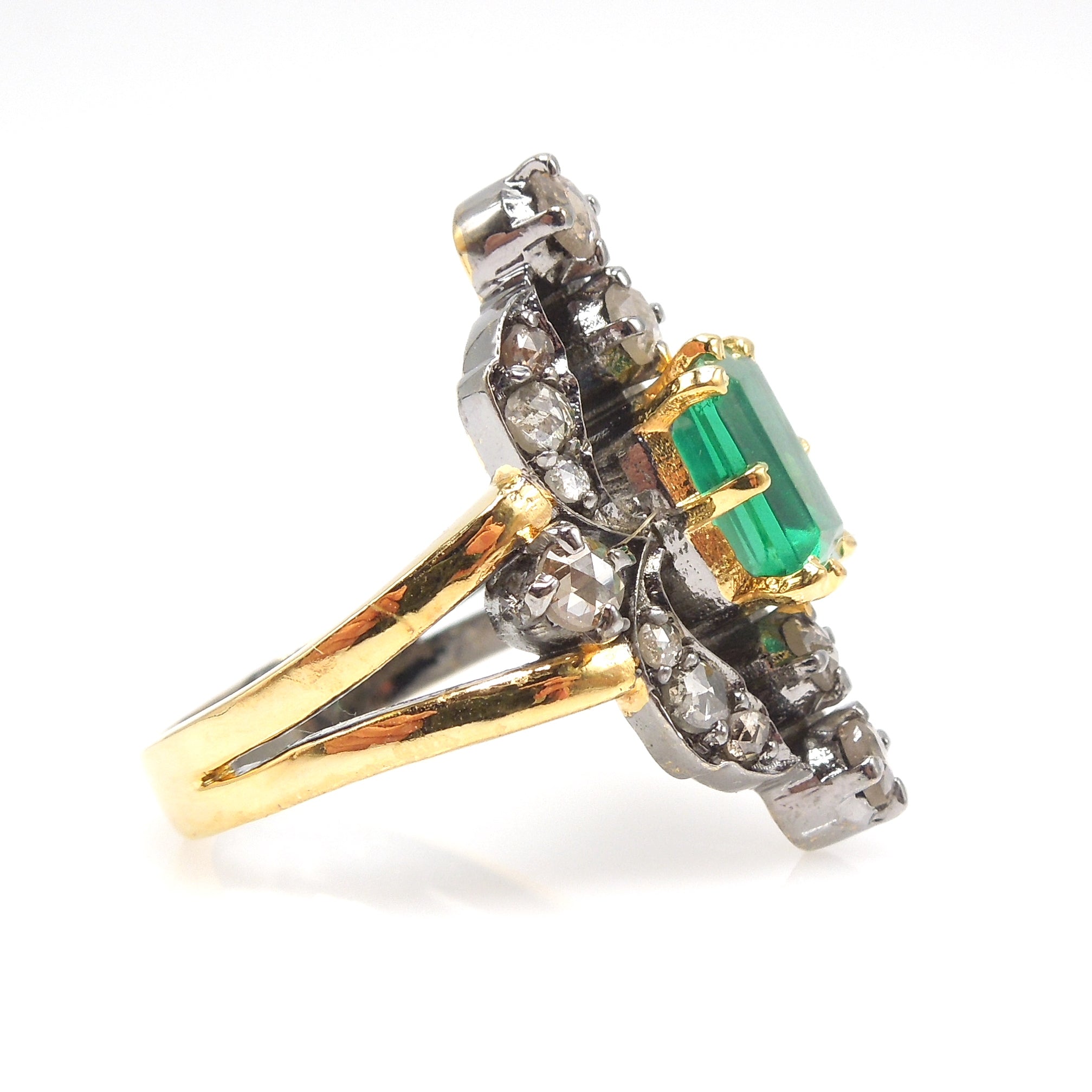 Georgian Style Emerald and Diamond Ring in Silver and Gold Plate