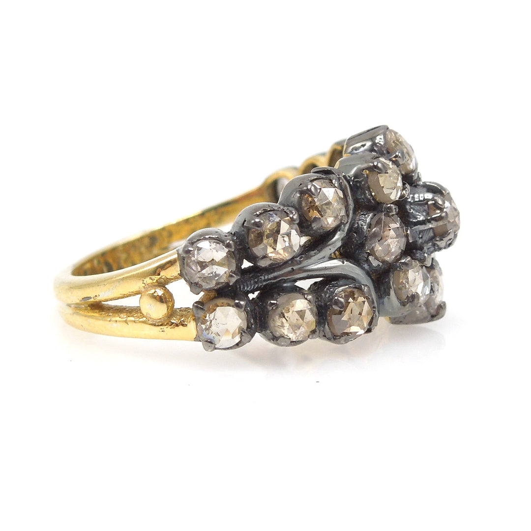 Georgian Style Sterling Silver and Vermeil Wide Rose Cut Diamond Ring