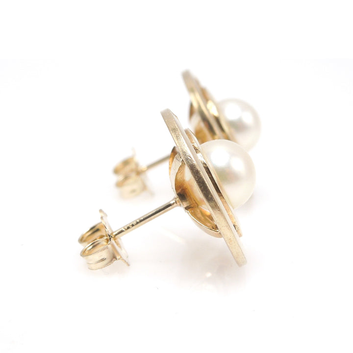 Vintage Mikimoto 14K Yellow Gold and Pearl Cufflinks, Converted to Earrings