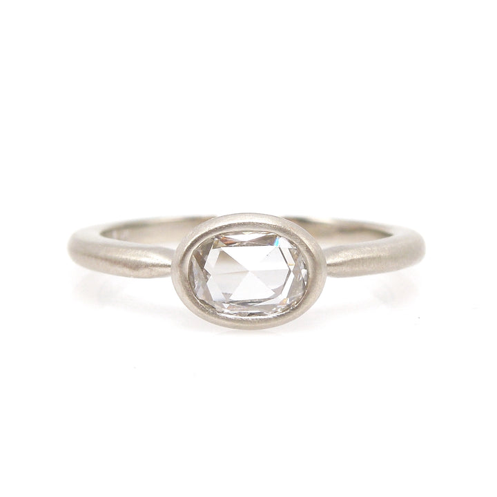 Cushion Rose Cut Diamond Bezel Set in a White Gold Matte Finished Solitaire Mounting
