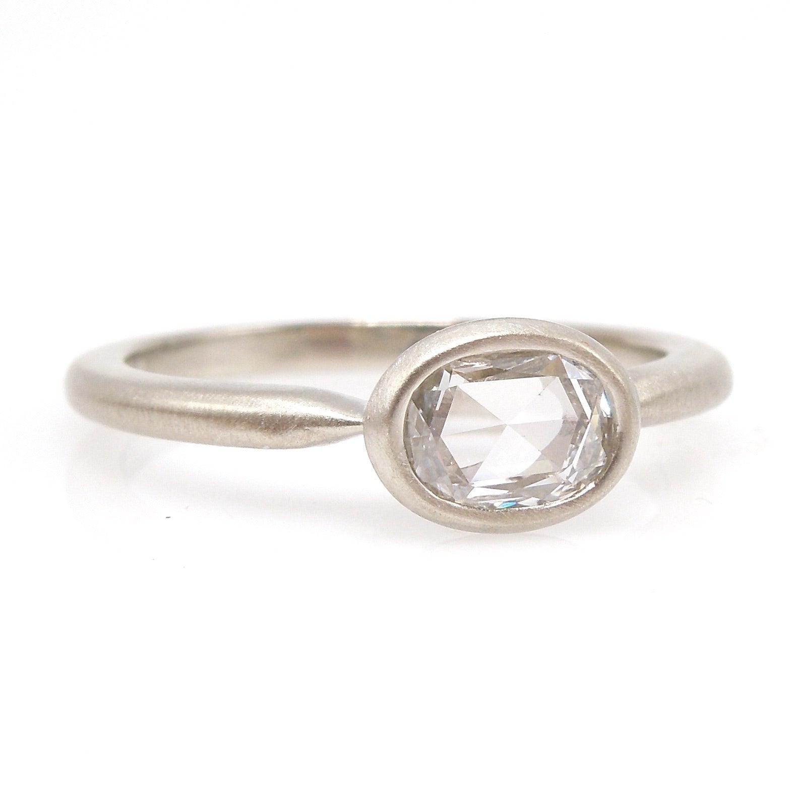 Cushion Rose Cut Diamond Bezel Set in a White Gold Matte Finished Solitaire Mounting