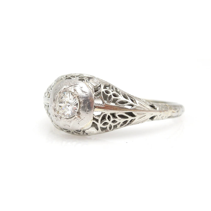 Nearly Half Carat Art Deco Filigree and Diamond Ring in 14K White Gold