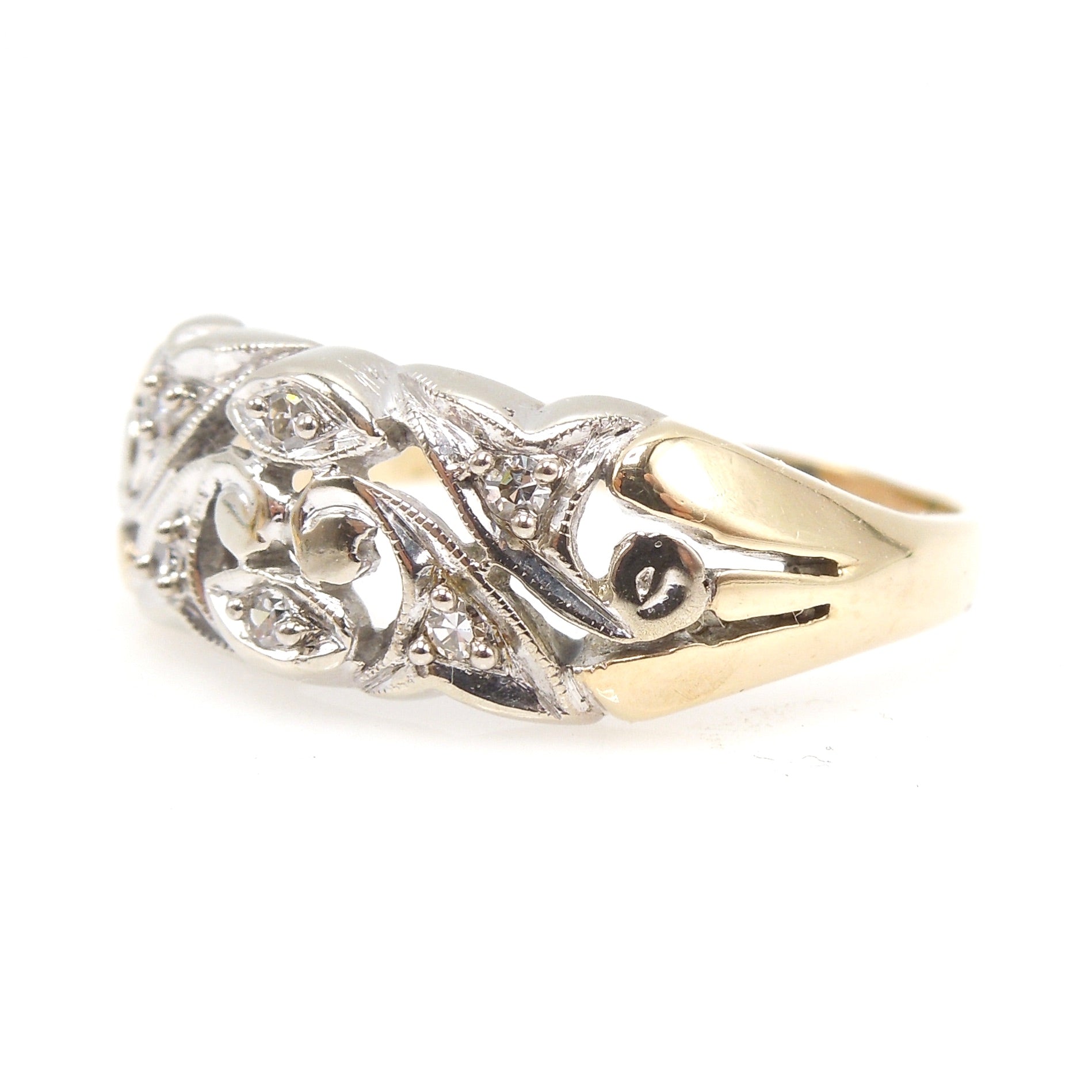 Wide Bicolor Filigree 10K Gold & Diamond Band