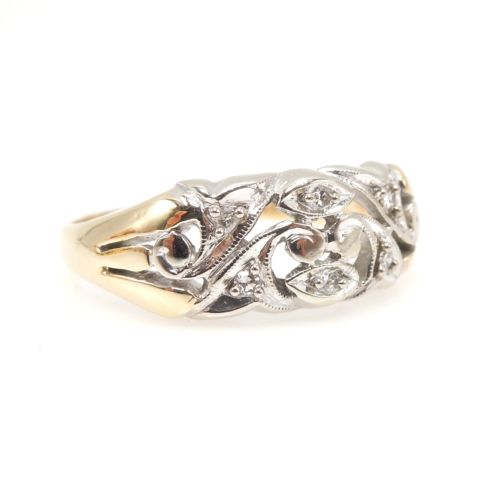 Wide Bicolor Filigree 10K Gold & Diamond Band