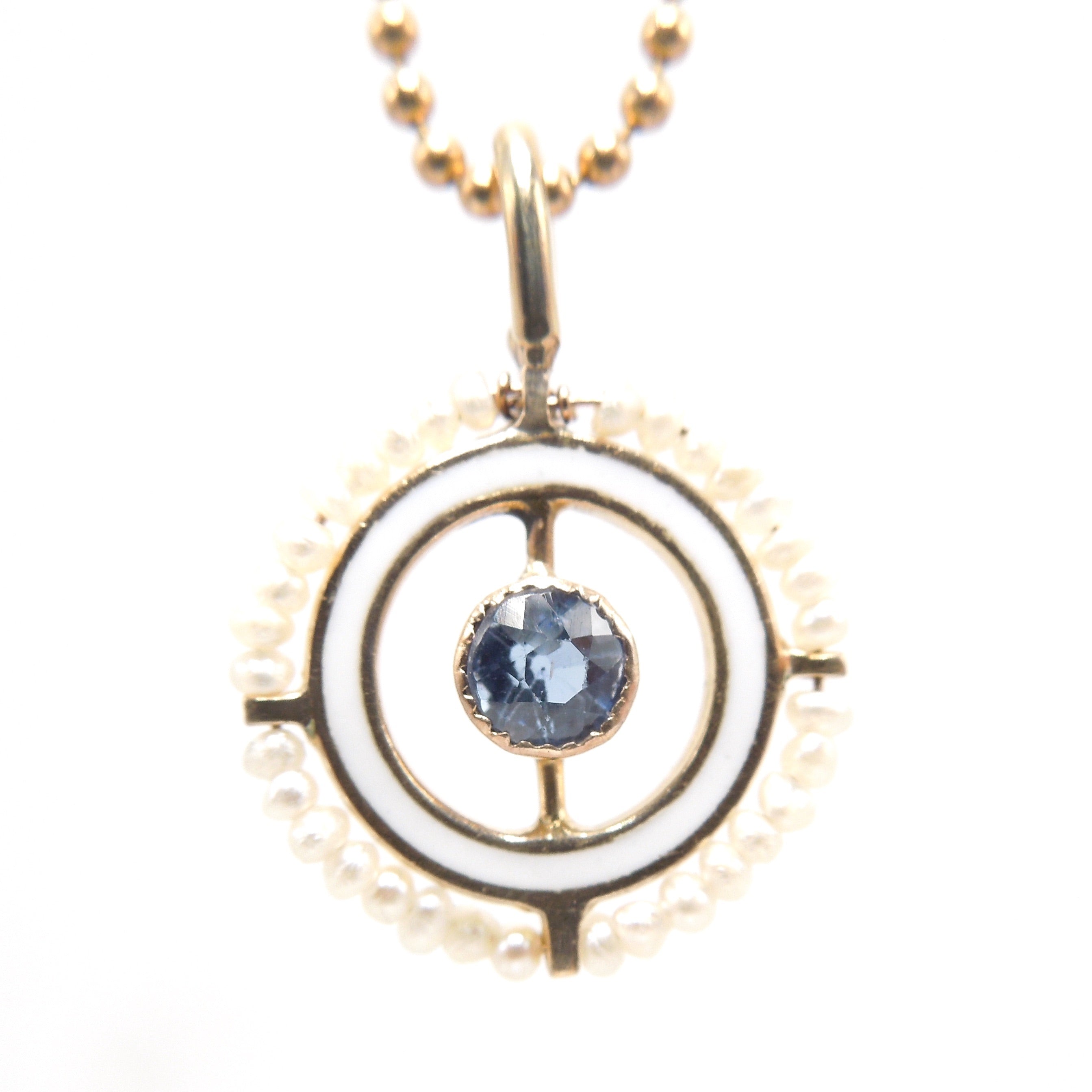 Antique Pearl and Sapphire Compass Pendant in Yellow Gold