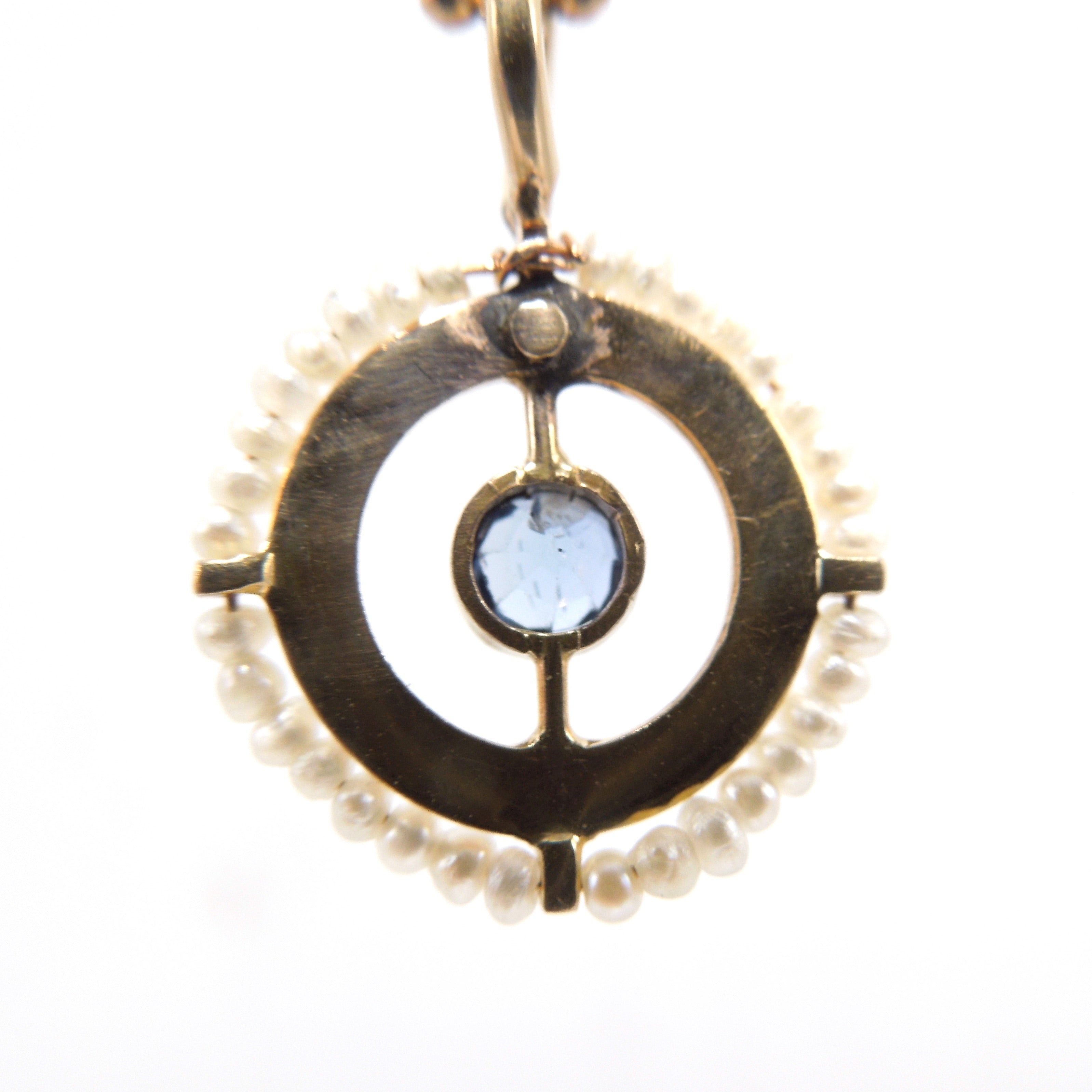 Antique Pearl and Sapphire Compass Pendant in Yellow Gold