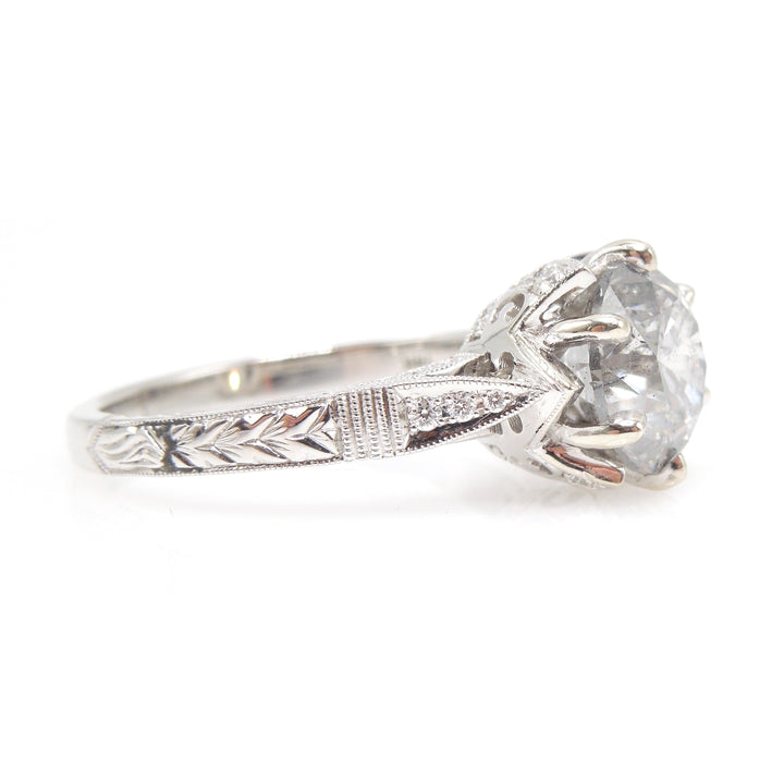 2.55 Carat Salt and Pepper Grey Diamond in Art Deco Style White Gold Mounting