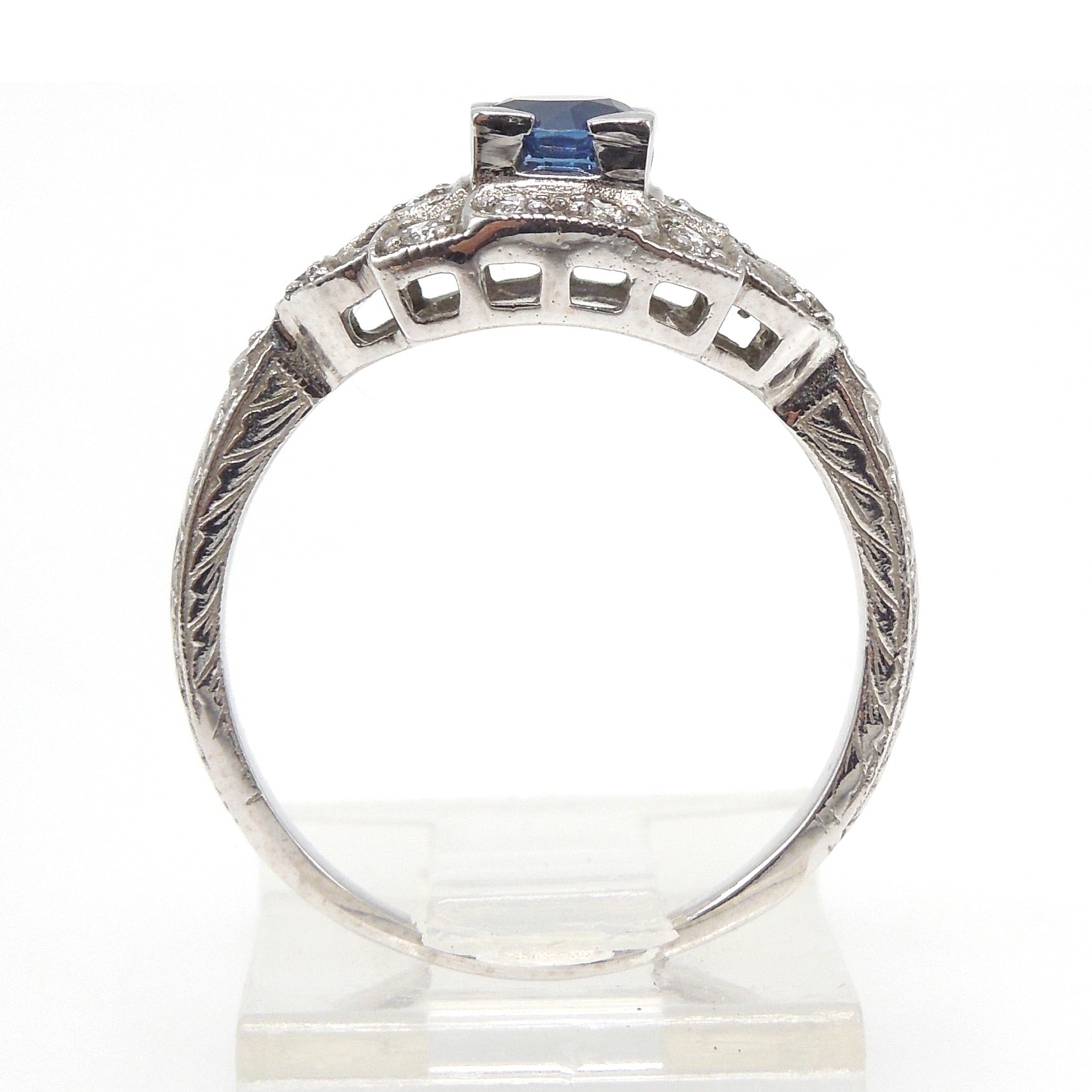 Beautiful Half Carat Ceylon Sapphire in 14K White Gold Art Deco Style Mounting
