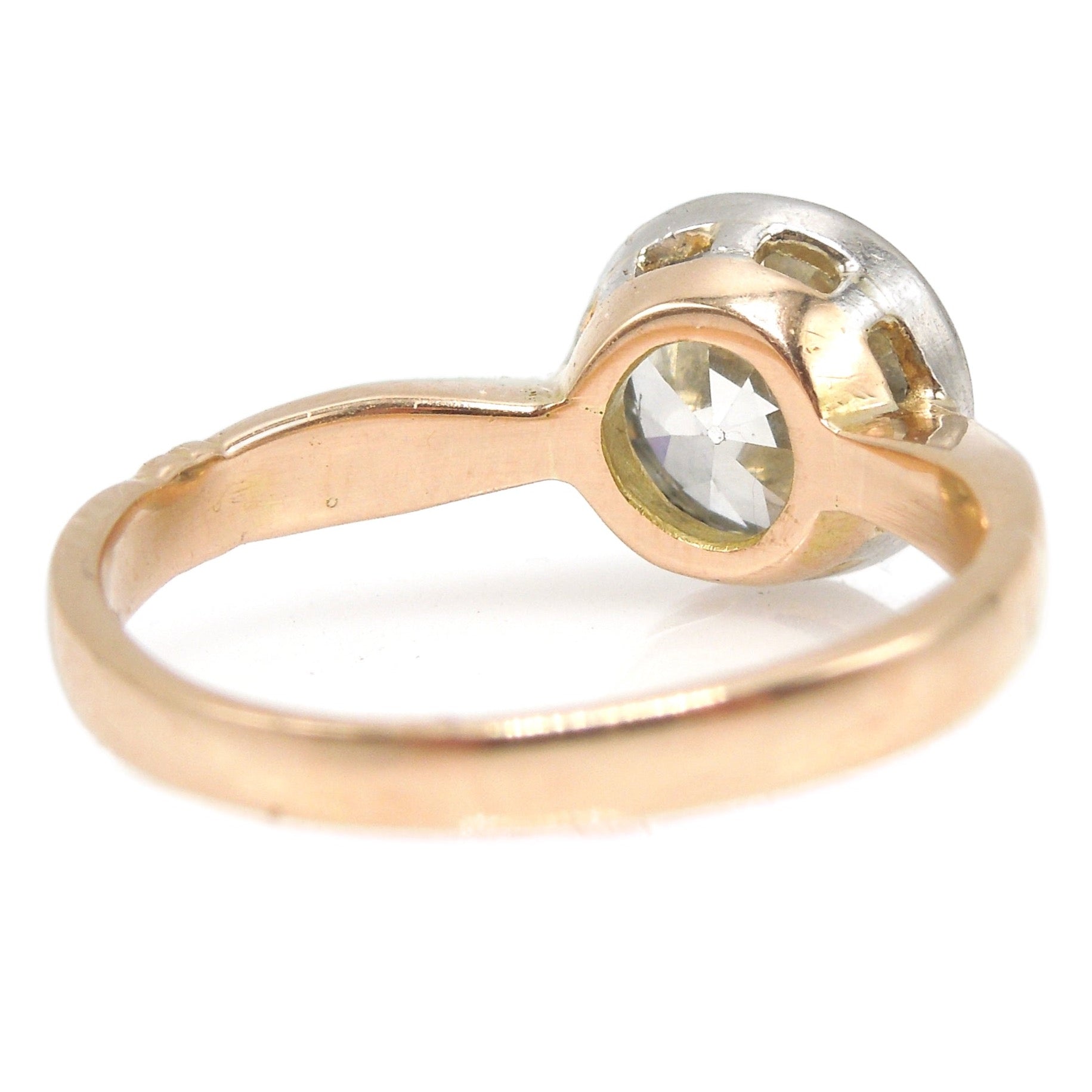 1.75ct Old European Cut Bezel Set Diamond Solitaire Engagement Ring in Platinum & 14K Yellow Gold