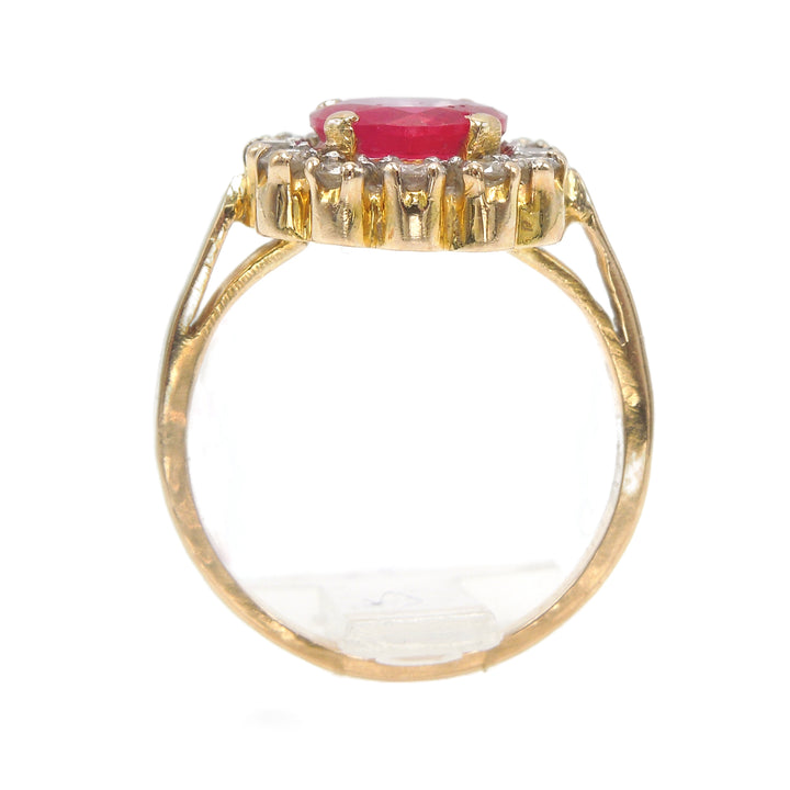 2.23ct Ruby Ring with Half Carat Diamond Halo in 18K Yellow Gold