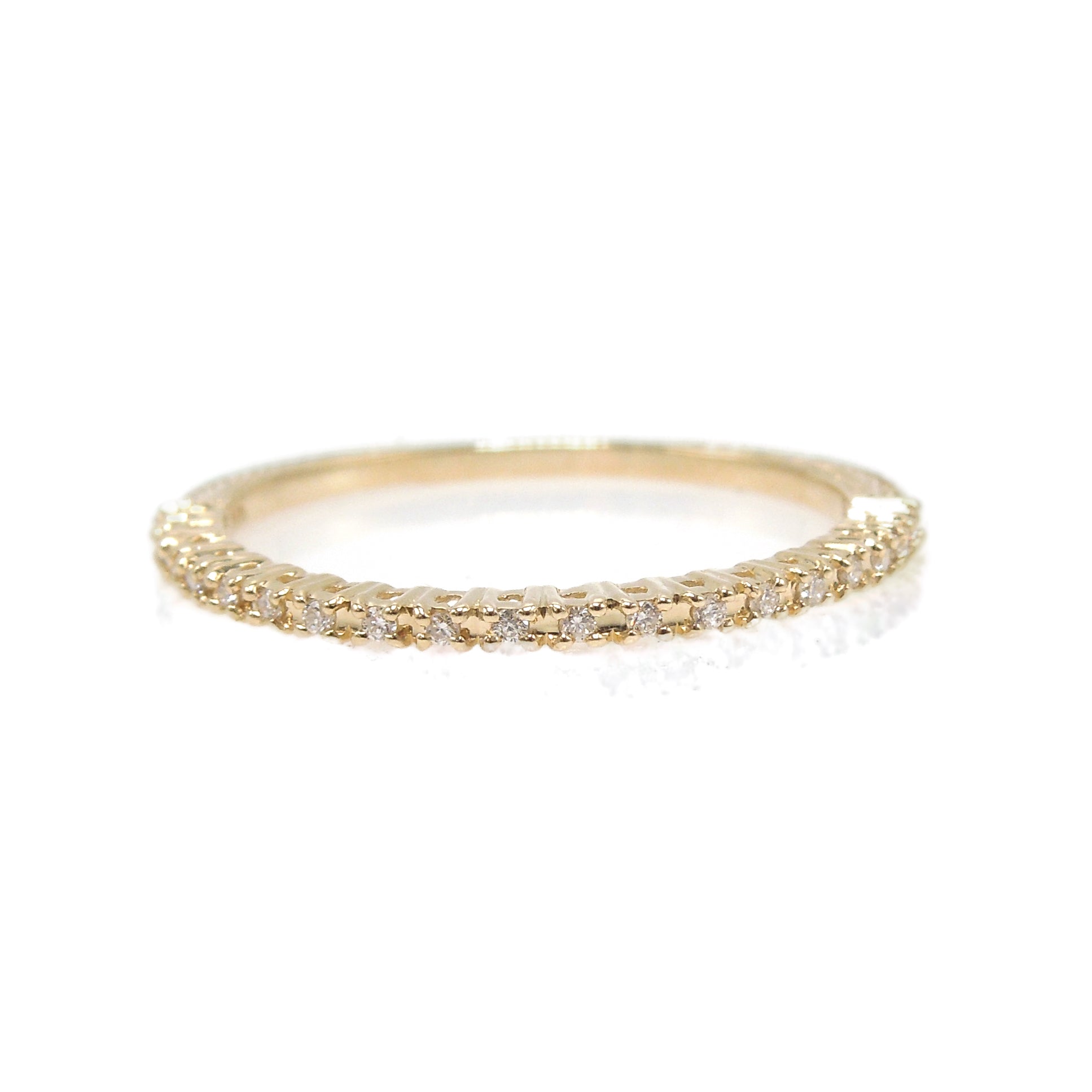 Narrow 14K Yellow Gold and Diamond Band - Perfect for Stacking