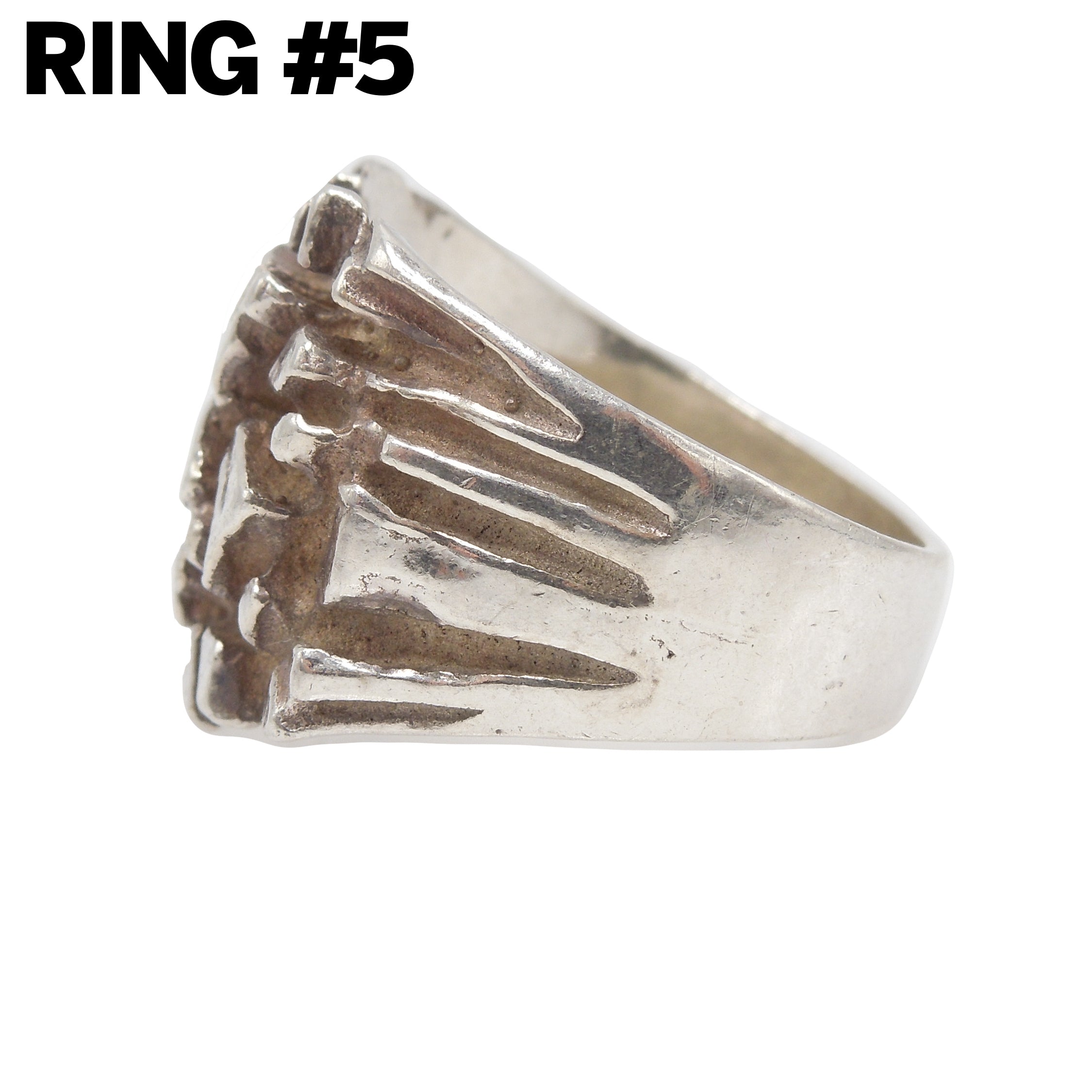 Group of 7 Estate Nugget and Nugget Style Gents Rings in Sterling Silver