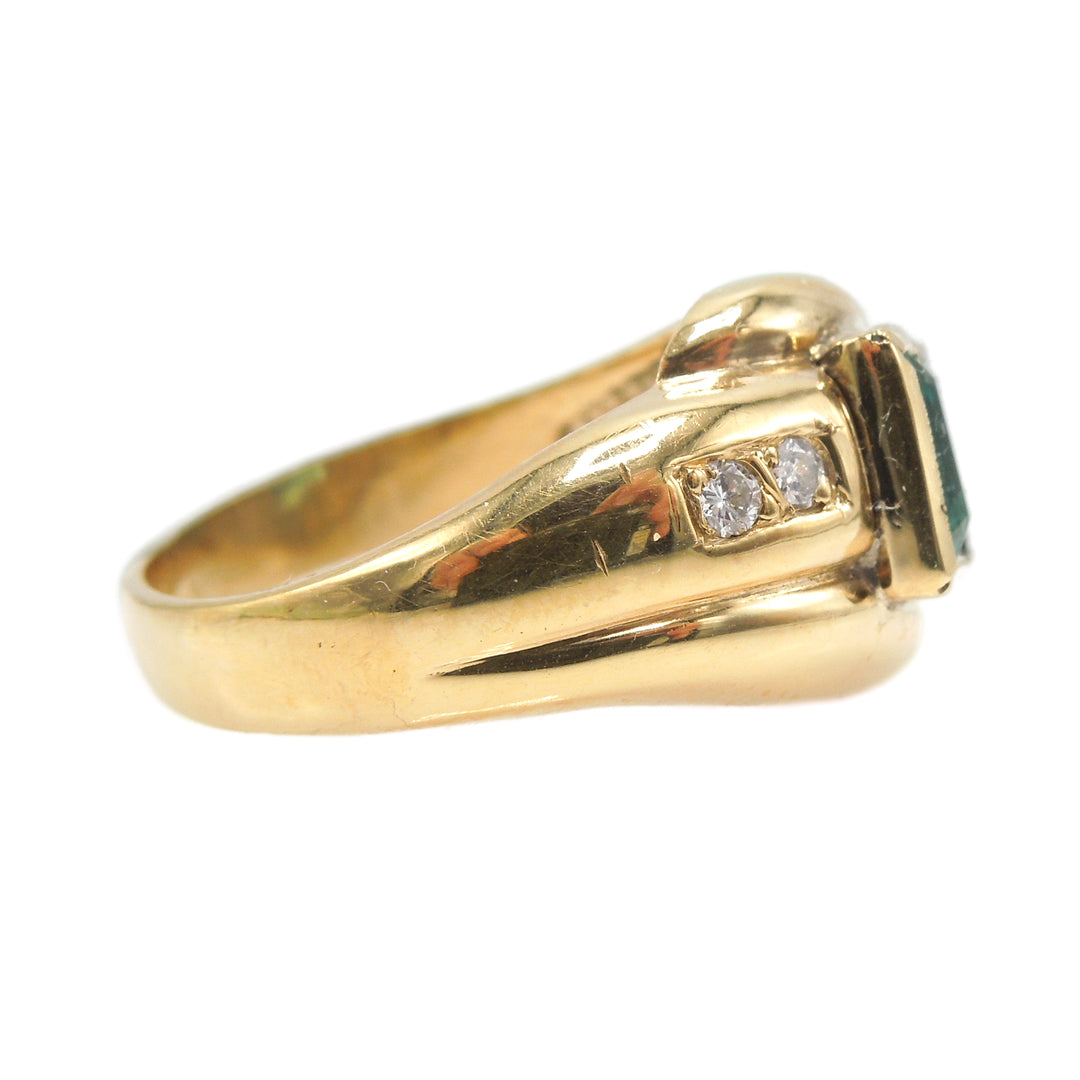 18K Yellow Gold 1.67ct Emerald Cut Emerald & Diamond Ring