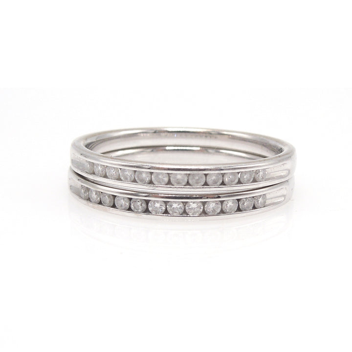 Vintage Matched Pair of 2mm Channel Set 0.10ctw Diamond Wedding Bands in 14K White Gold