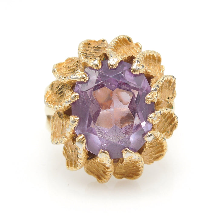 Large Oval Amethyst in Substantial Gold Leaf Inspired Ring