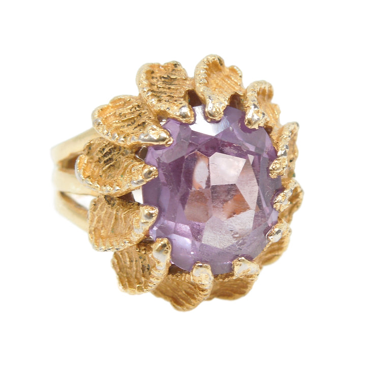Large Oval Amethyst in Substantial Gold Leaf Inspired Ring