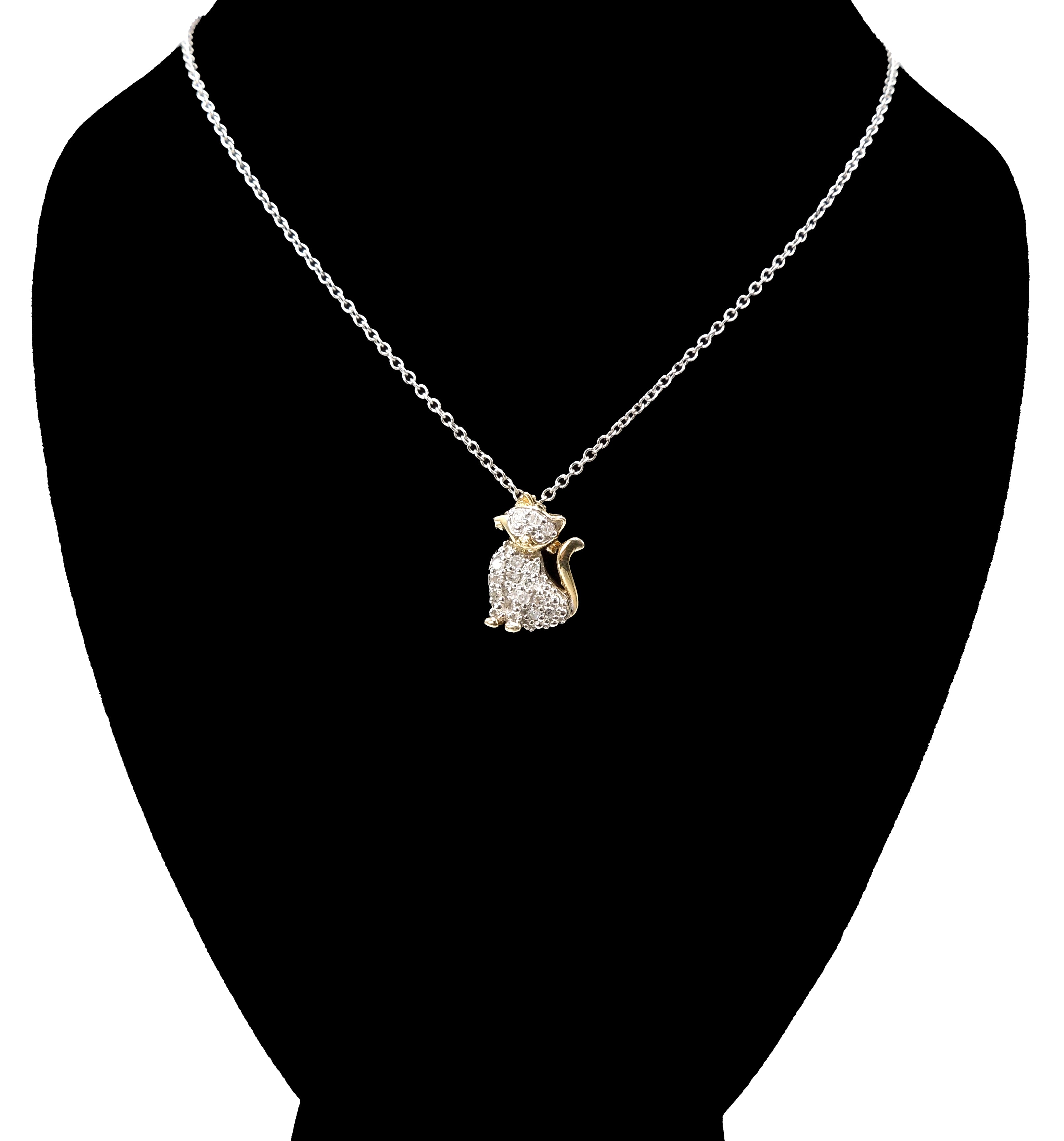 Bicolor Yellow and White Gold Cat Necklace with Pavé Diamonds