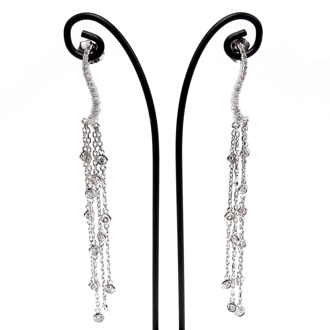 1.11ct Bezel Set Diamond Chain Drop Earrings in White Gold