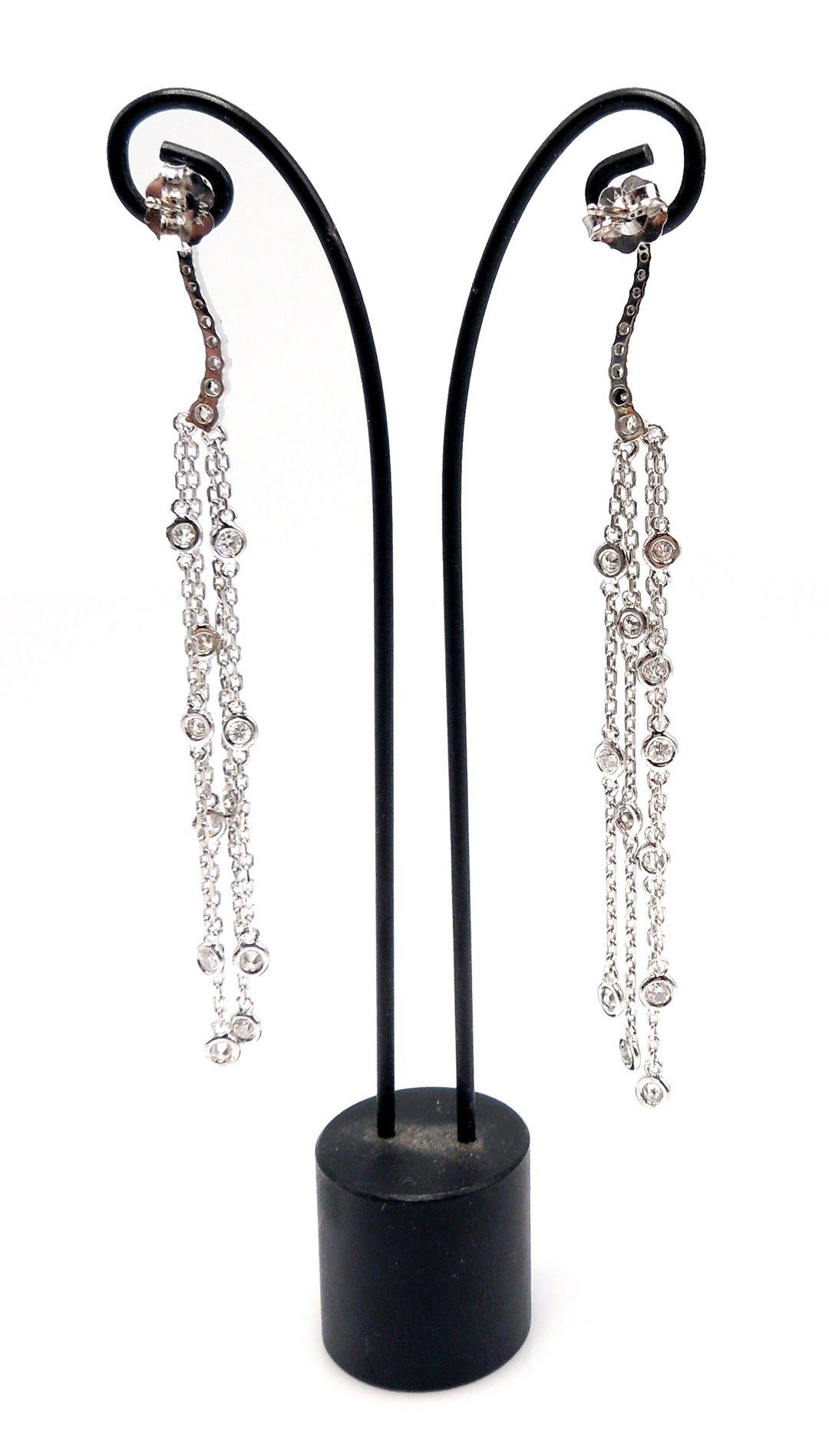 1.11ct Bezel Set Diamond Chain Drop Earrings in White Gold