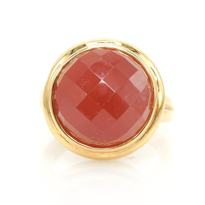 Large Size Checkerboard Faceted Agate Bezel Set in Yellow Gold