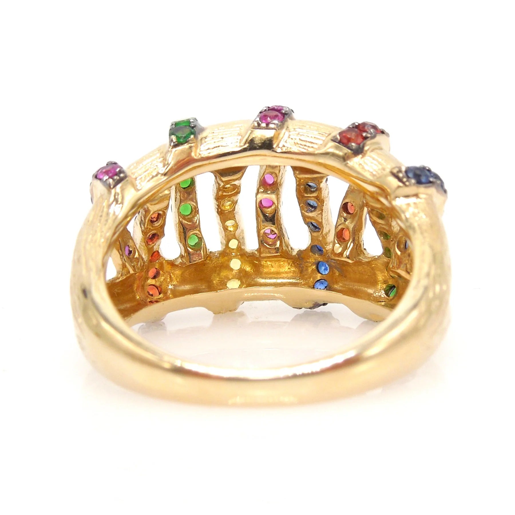 Multicolored Sapphire, Ruby, and Chrome Diopside Wide Ring