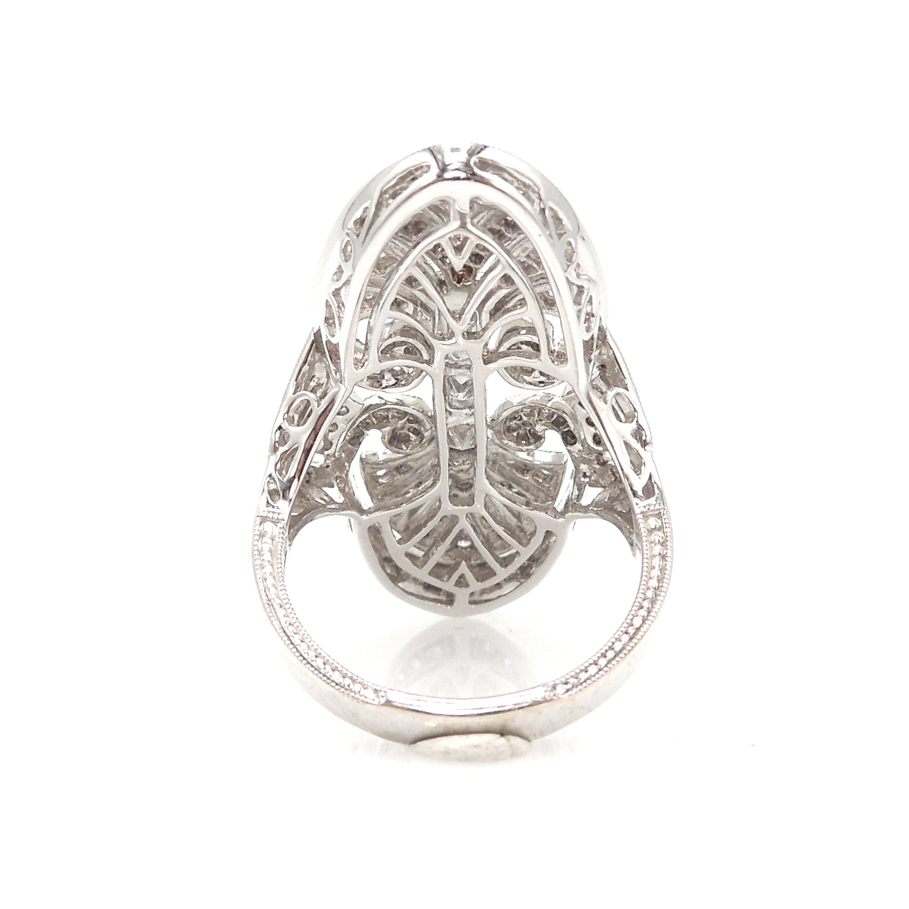 Art Deco Style 18K White Gold and Diamond Navette Ring