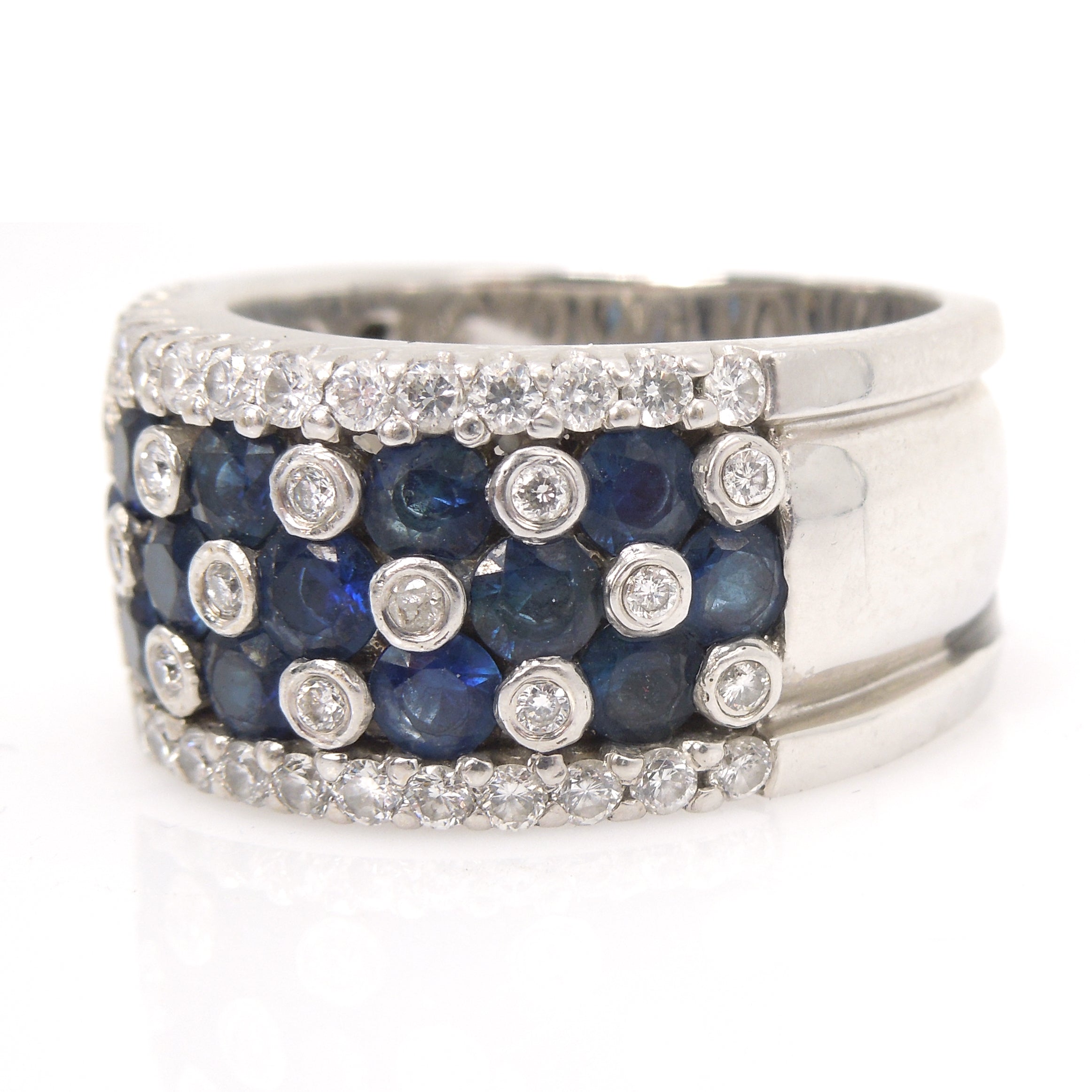 Vintage Gregg Ruth Wide Sapphire and Diamond Band