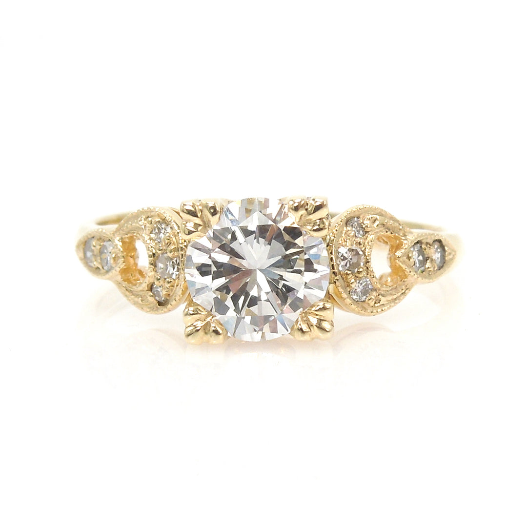 1.00 Carat Diamond Solitaire Engagement Ring with Crescent Accents