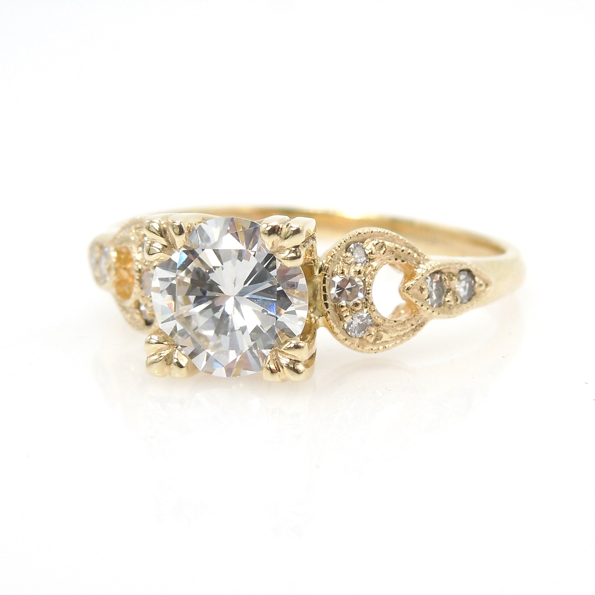 1.00 Carat Diamond Solitaire Engagement Ring with Crescent Accents