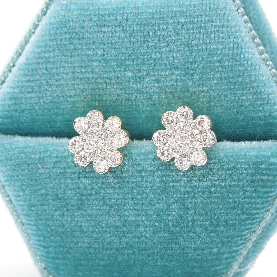 18K Yellow Gold and Diamond Four Leaf Clover Stud Earrings