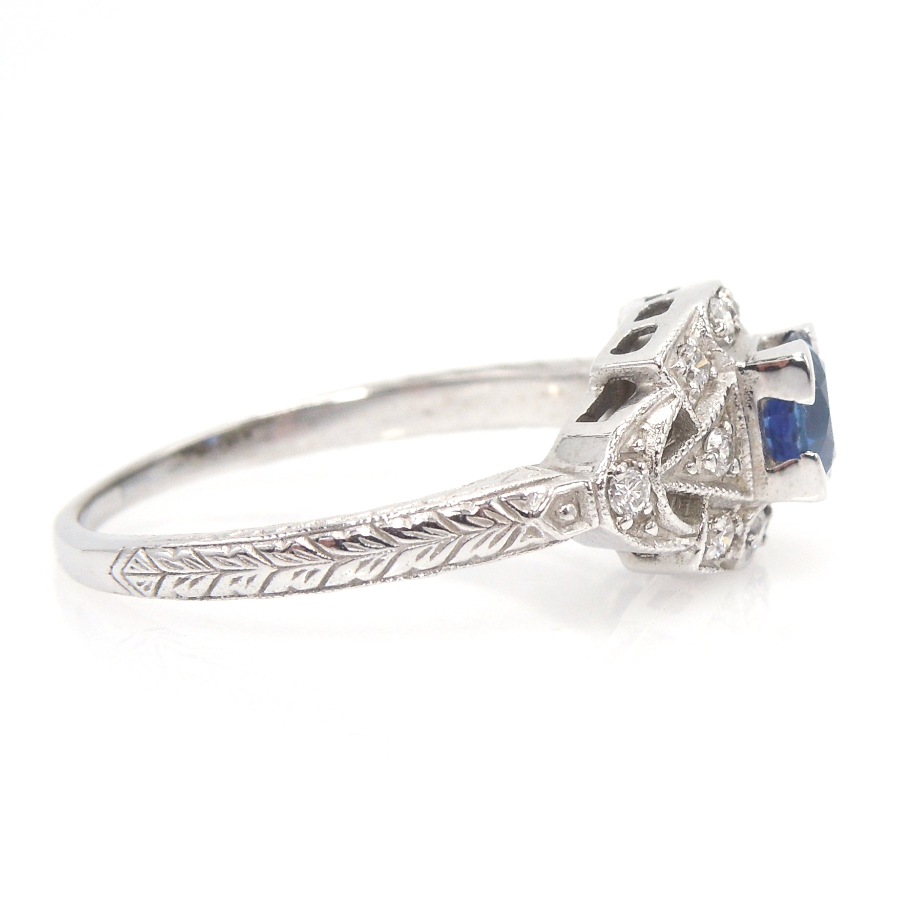 Beautiful Half Carat Ceylon Sapphire in 14K White Gold Art Deco Style Mounting