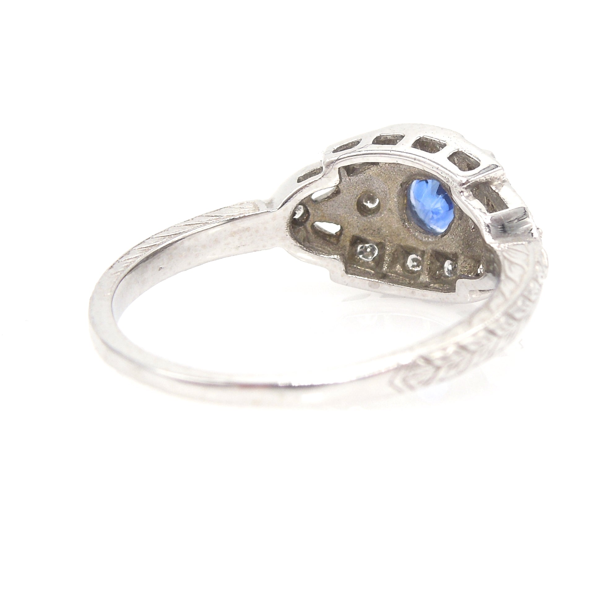 Beautiful Half Carat Ceylon Sapphire in 14K White Gold Art Deco Style Mounting