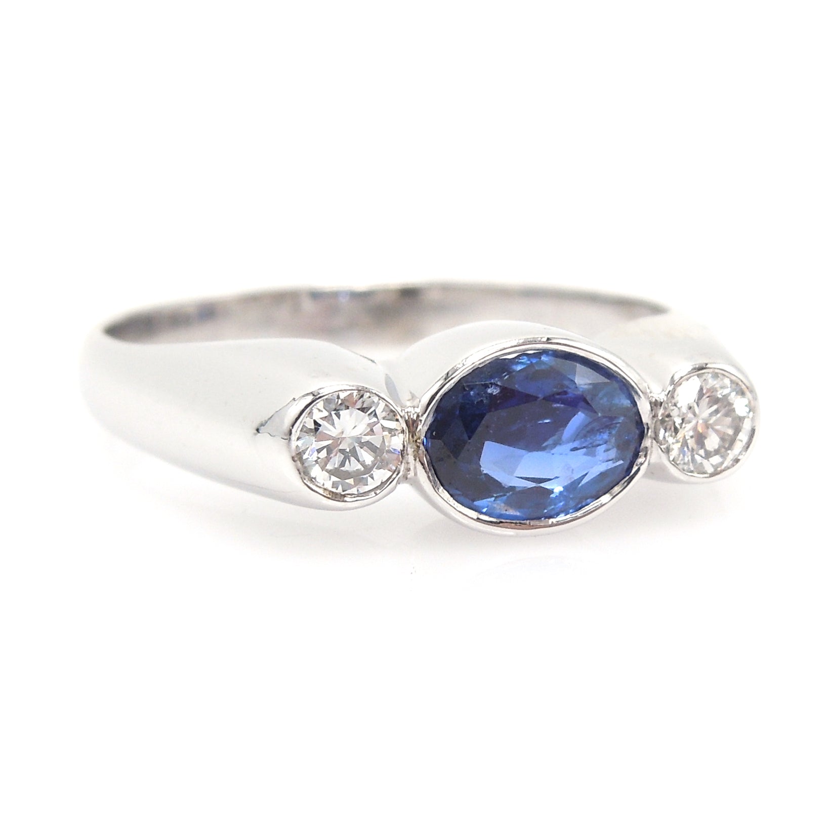 Natural Sapphire and Diamond Ring in 18K White Gold