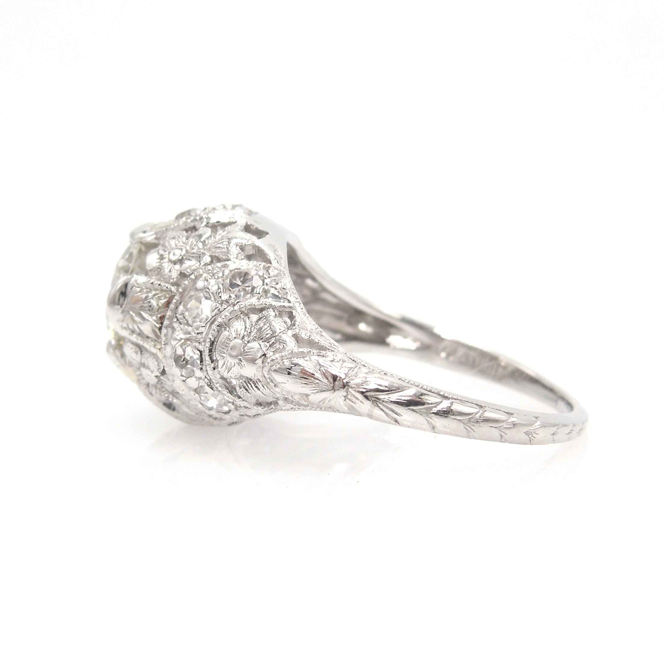 Antique Art Deco Platinum Engraved 0.80ct Diamond Solitaire