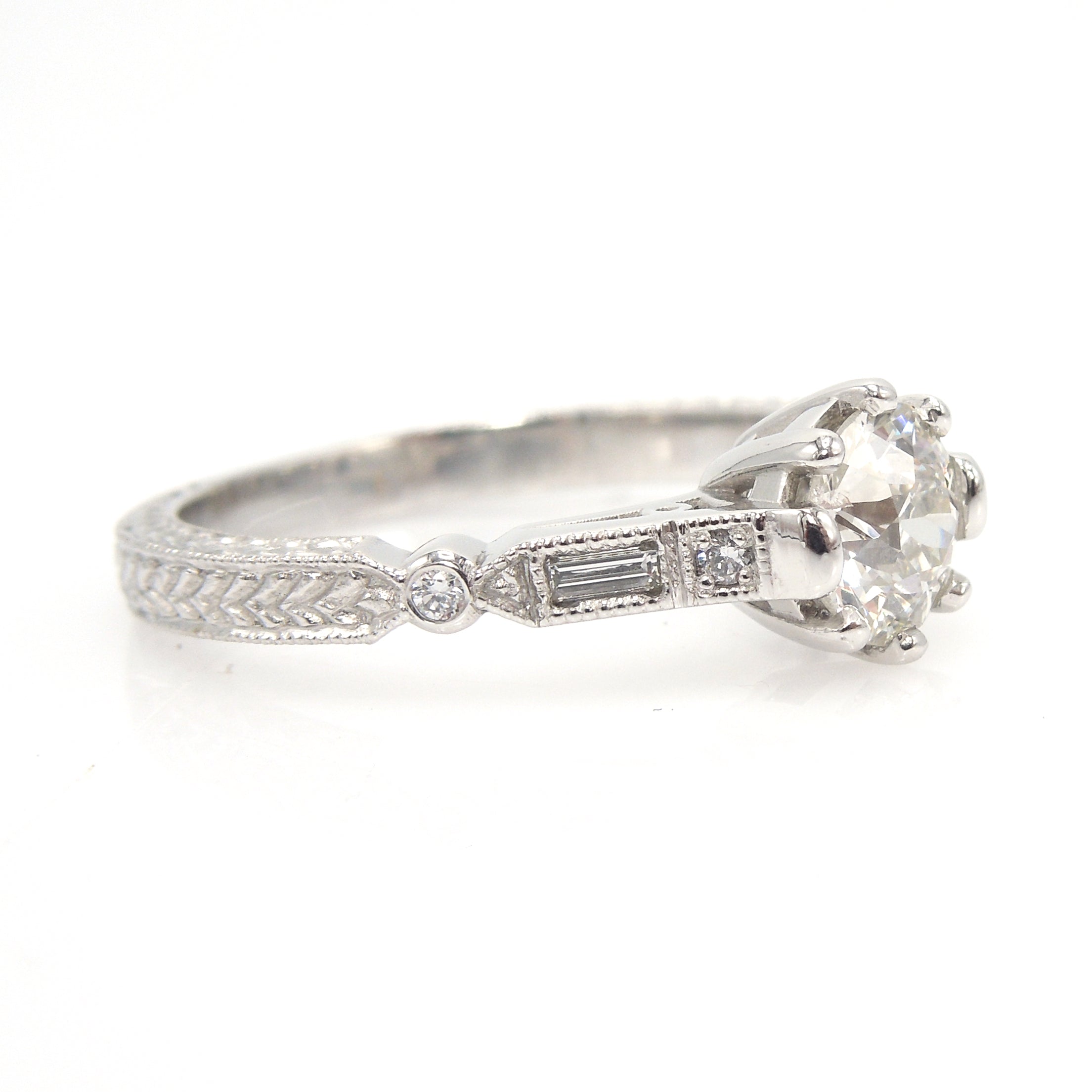 Art Deco Style 0.93 ct European Cut Diamond in Platinum Mounting