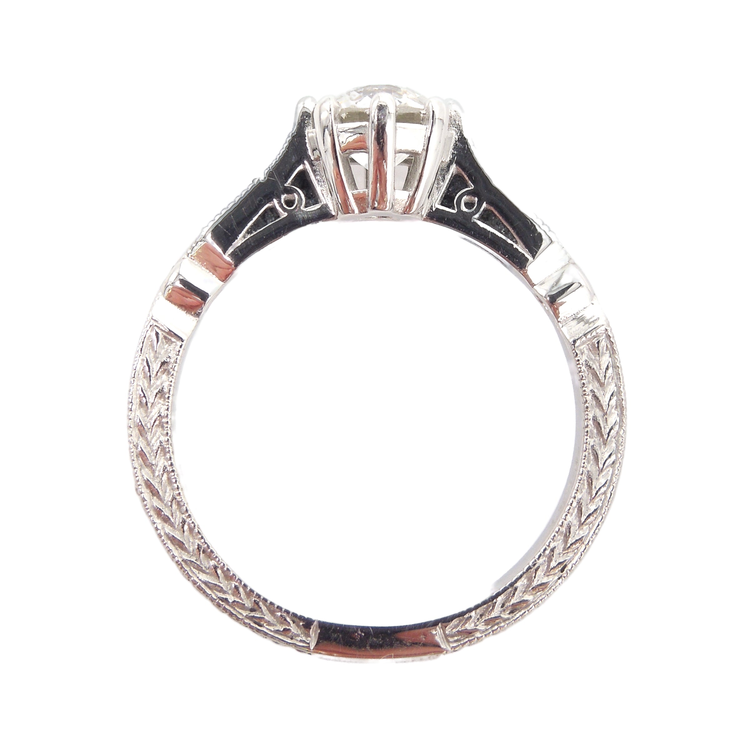 Art Deco Style 0.93 ct European Cut Diamond in Platinum Mounting