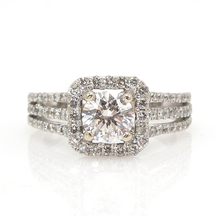 0.66ct Diamond Engagement Ring with Square Halo and Triple Split Shank