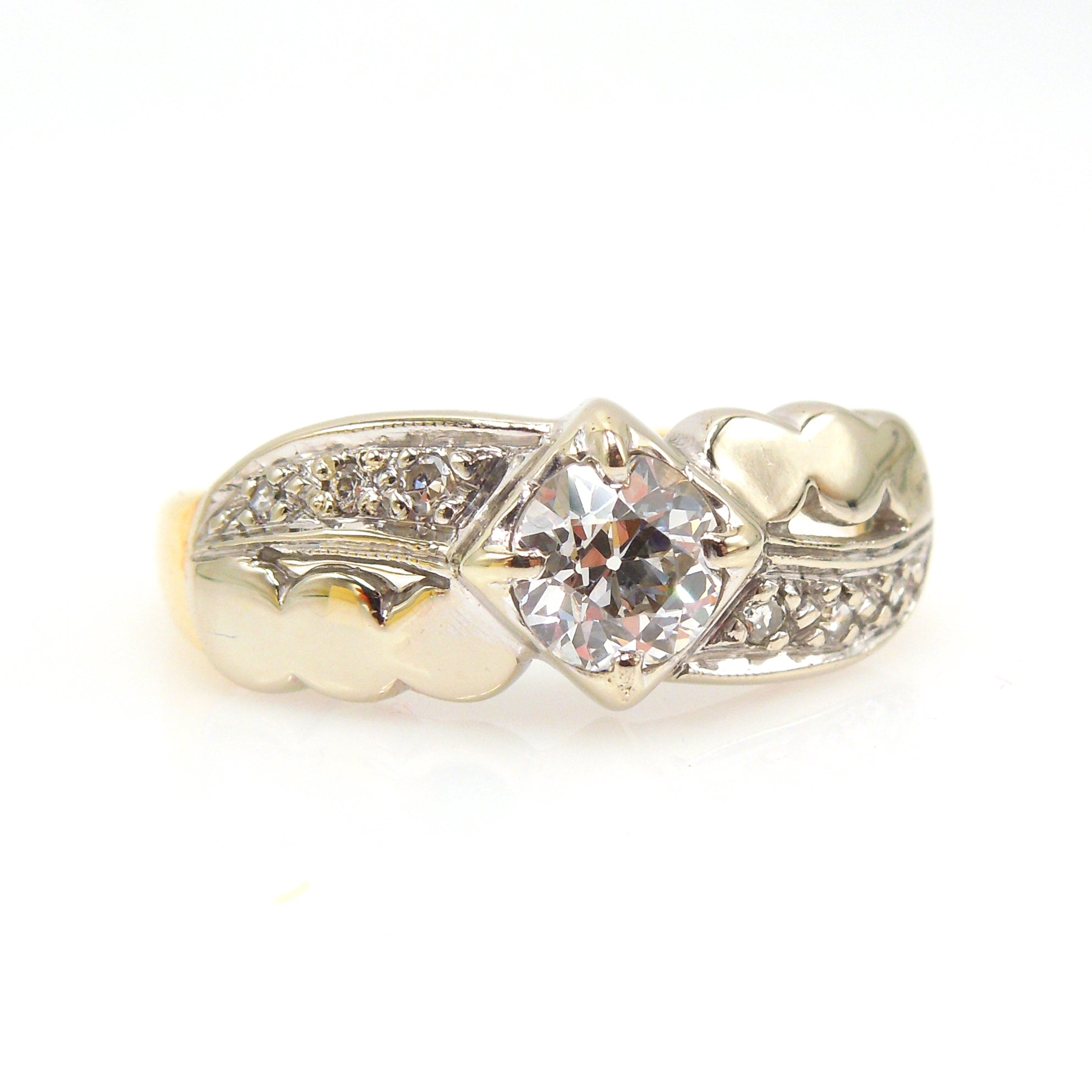 Bicolor Gold Engagement Ring with Half Carat Old European Cut Diamond