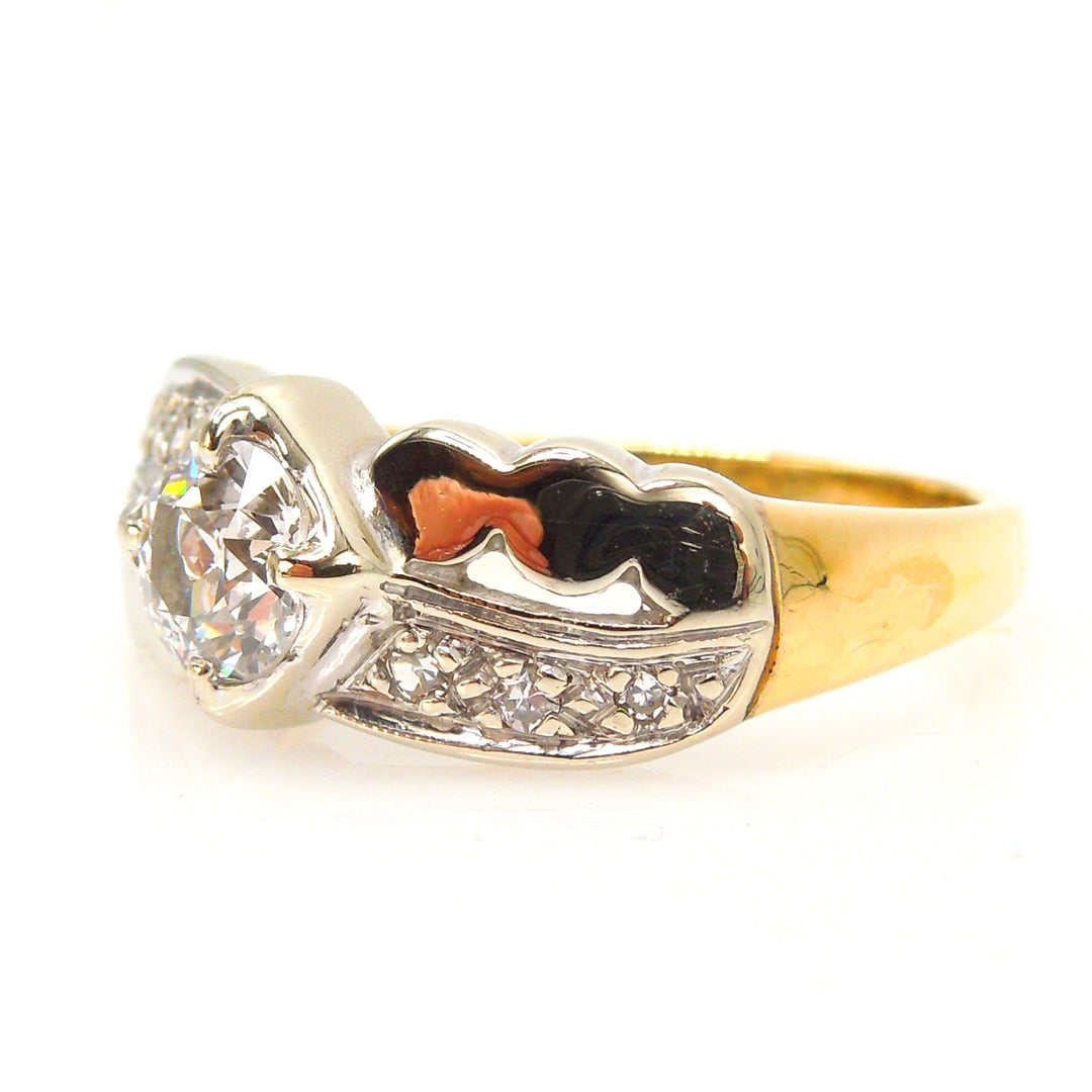 Bicolor Gold Engagement Ring with Half Carat Old European Cut Diamond