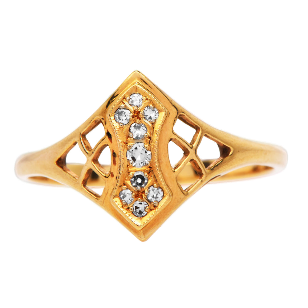 Estate Diamond and 18K Yellow Gold Rhombus Design Ring