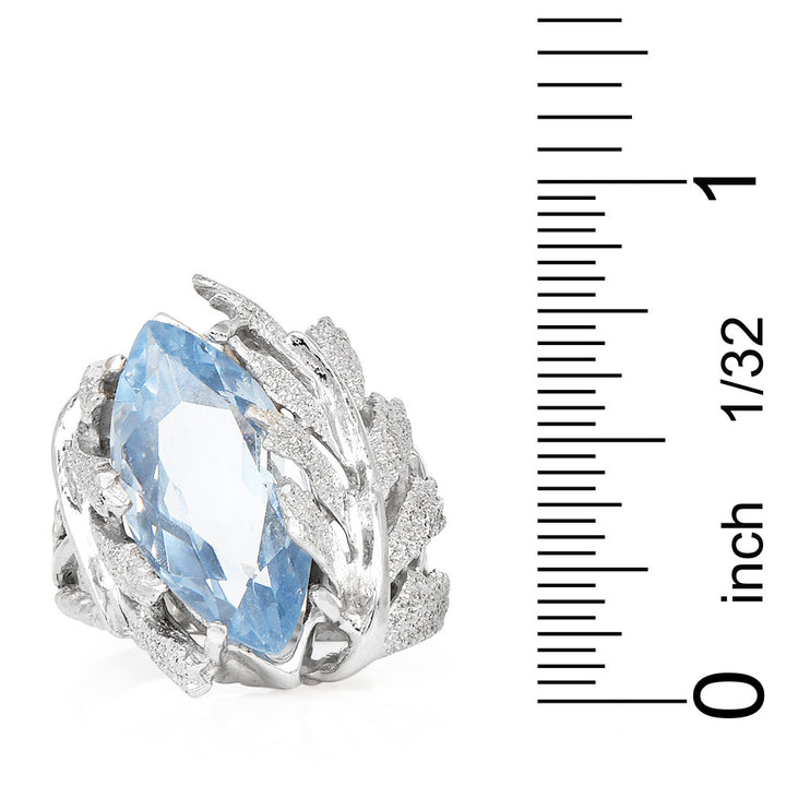 Large Marquise Cut Blue Spinel in 14K White Gold Leaf Motif Ring