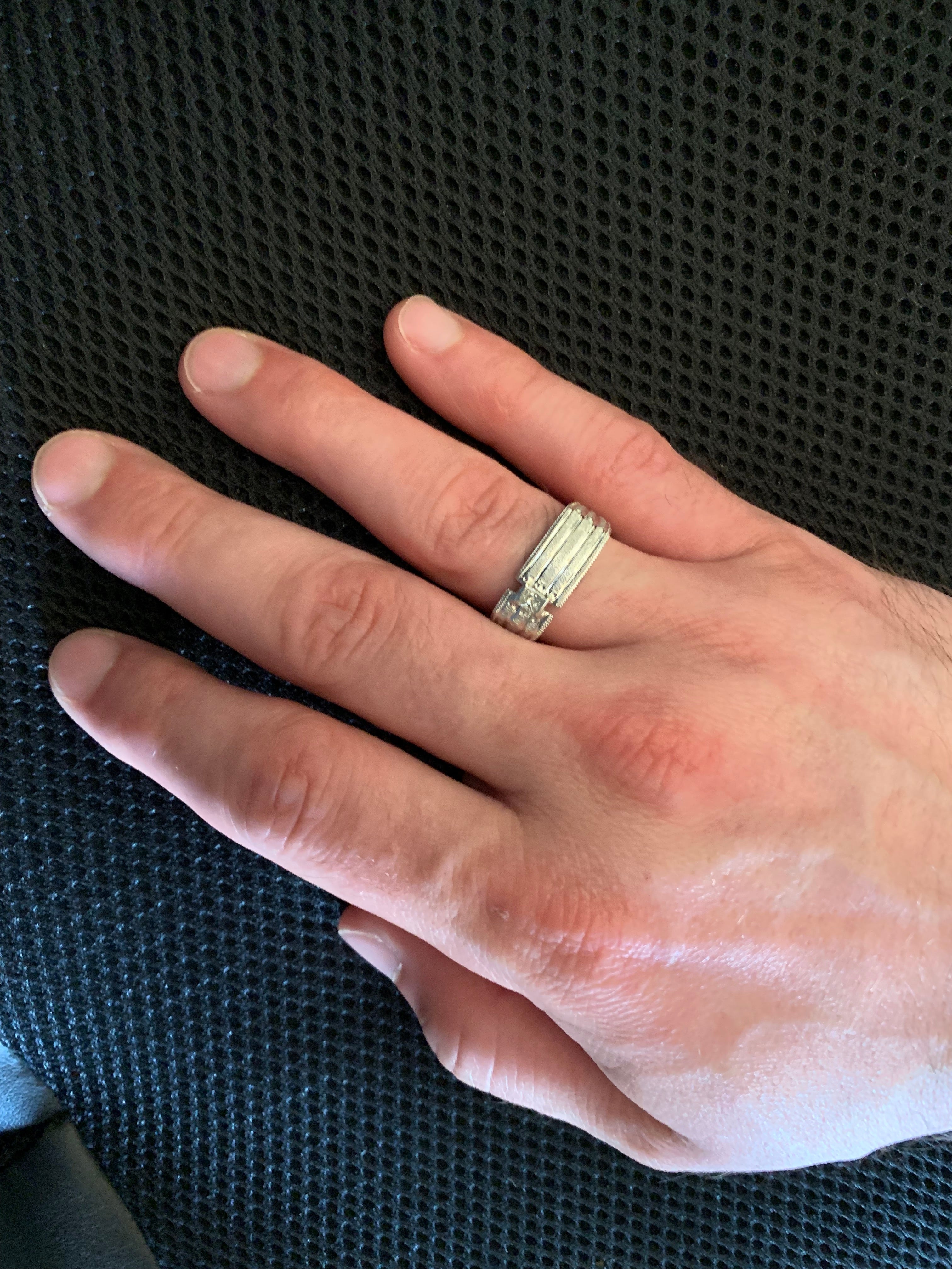 Custom Made Gents White Gold and Princess Cut Diamond Ring