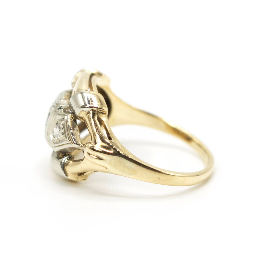 Art Deco Bicolor Platinum and Yellow Gold Engagement Ring