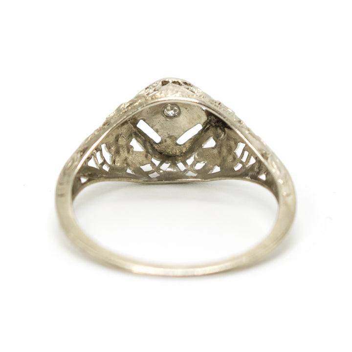Charming Art Deco Filigree and Diamond Ring in White Gold