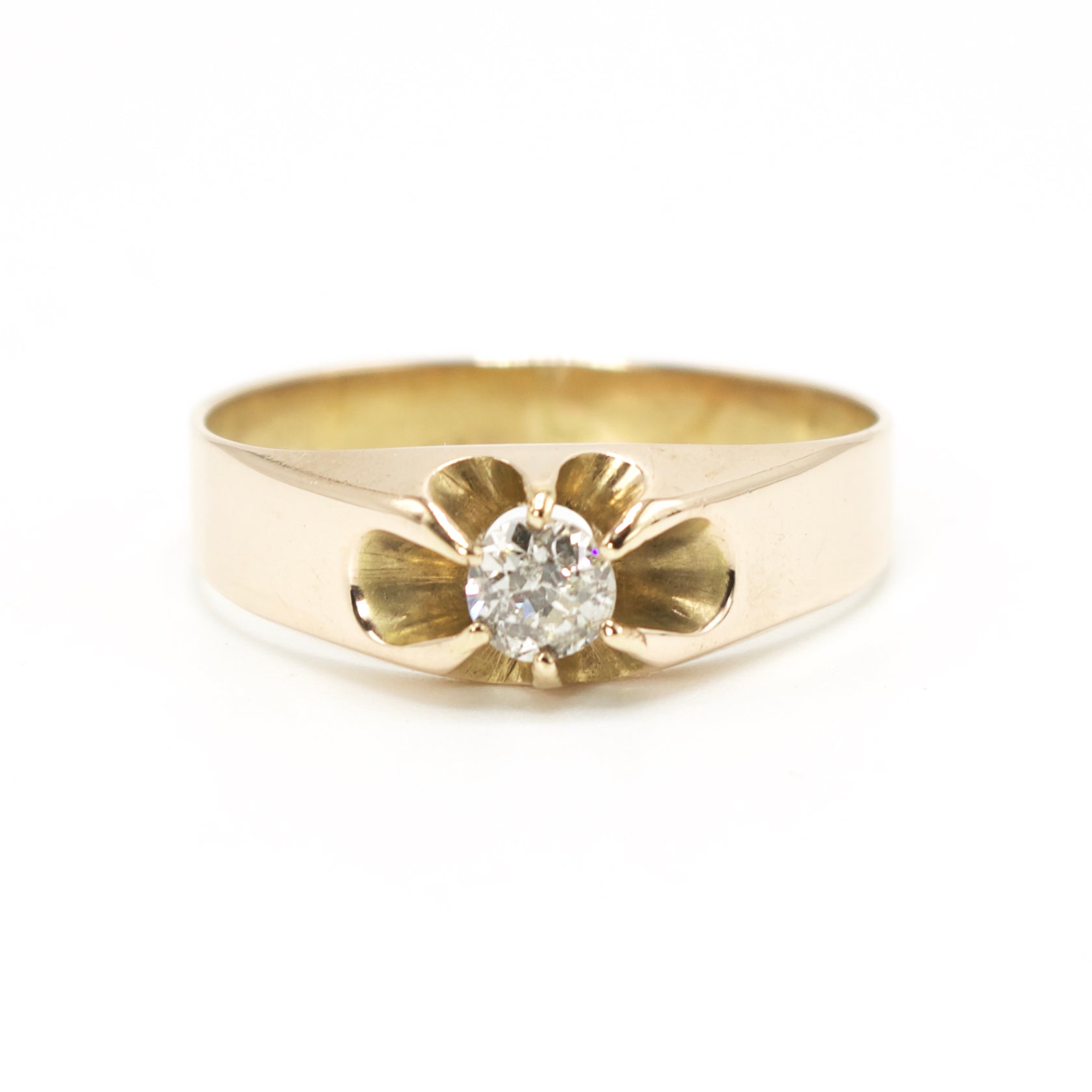 10K Yellow Gold Victorian Quarter Carat Diamond Belcher Ring