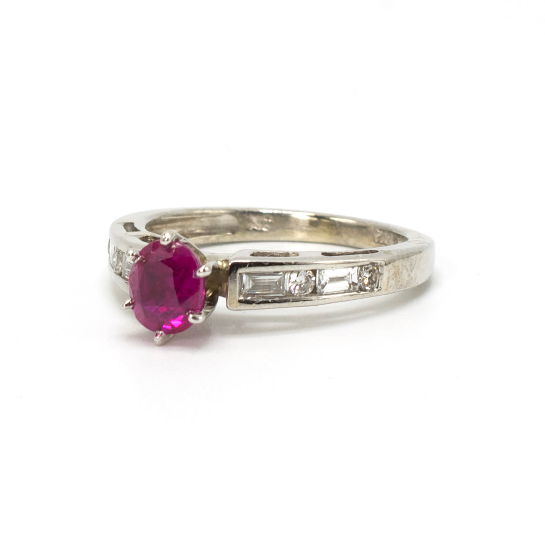 Half Carat Oval Ruby in White Gold Mounting with Diamonds