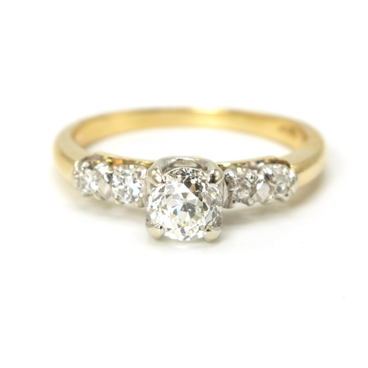 Three Quarter Carat Old Mine Cut Diamond in Vintage Yellow Gold and Platinum Ring