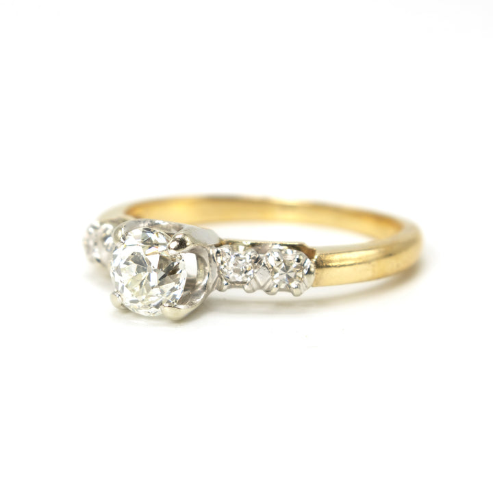 Three Quarter Carat Old Mine Cut Diamond in Vintage Yellow Gold and Platinum Ring