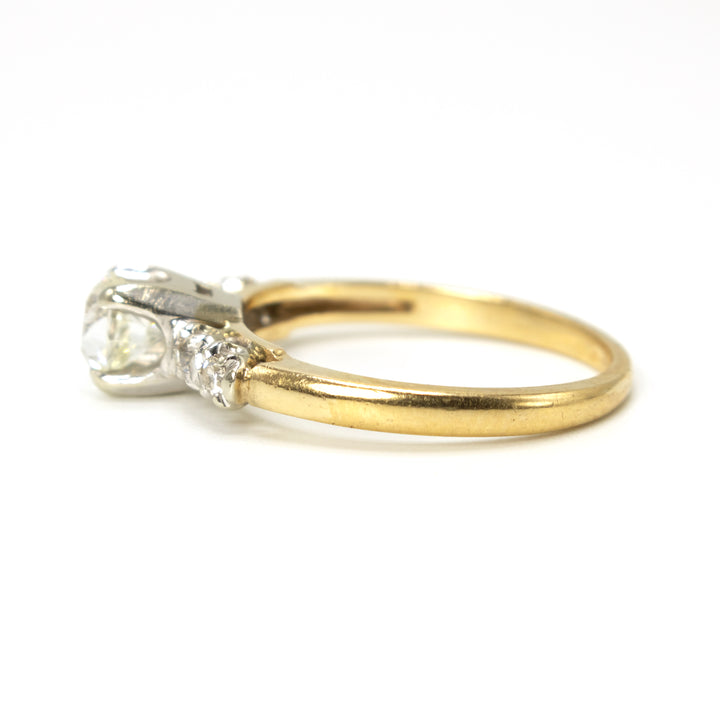Three Quarter Carat Old Mine Cut Diamond in Vintage Yellow Gold and Platinum Ring
